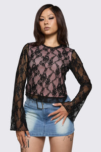 Dangerfield - Broken Rollercoaster Lace Top - black-pink