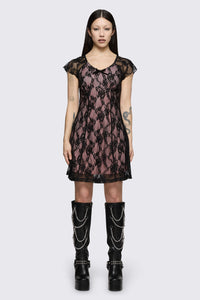 Dangerfield - Broken Rollercoaster Lace Babydoll Dress - black-pink