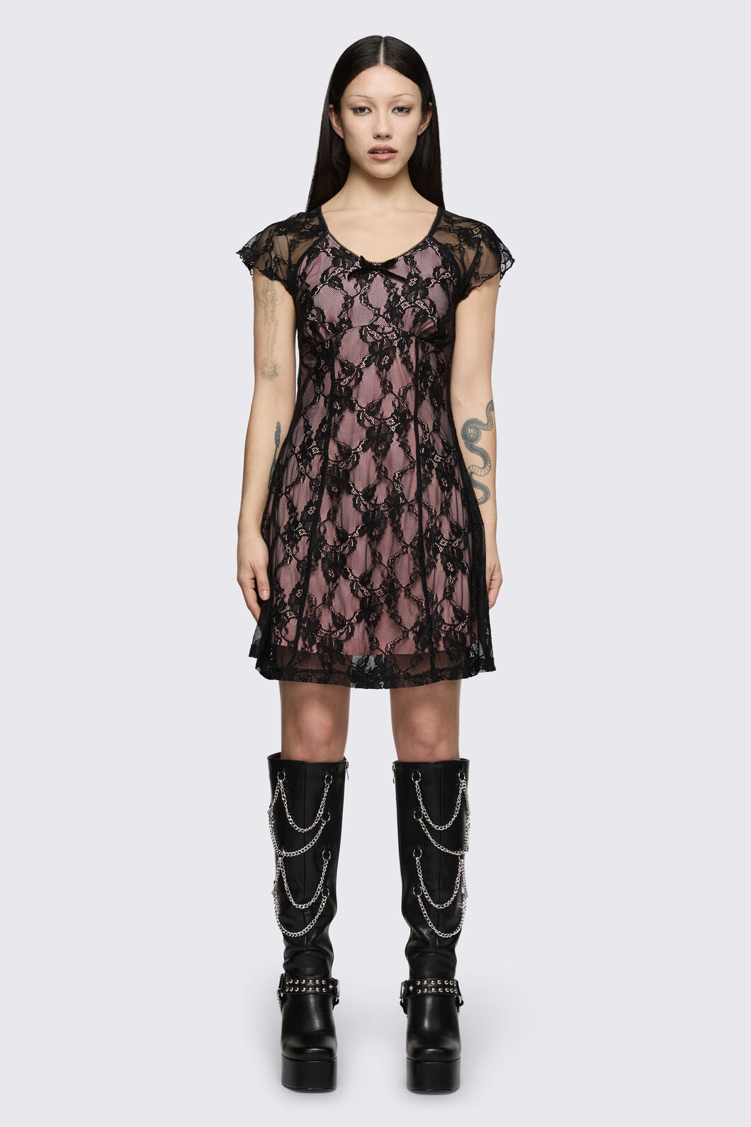 Dangerfield - Broken Rollercoaster Lace Babydoll Dress - black-pink