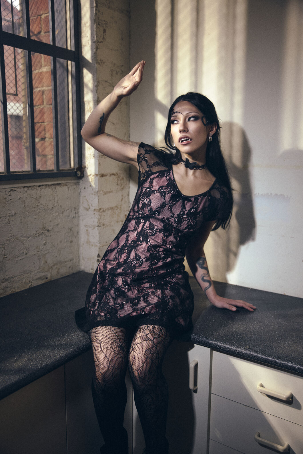 Dangerfield - Broken Rollercoaster Lace Babydoll Dress - black-pink
