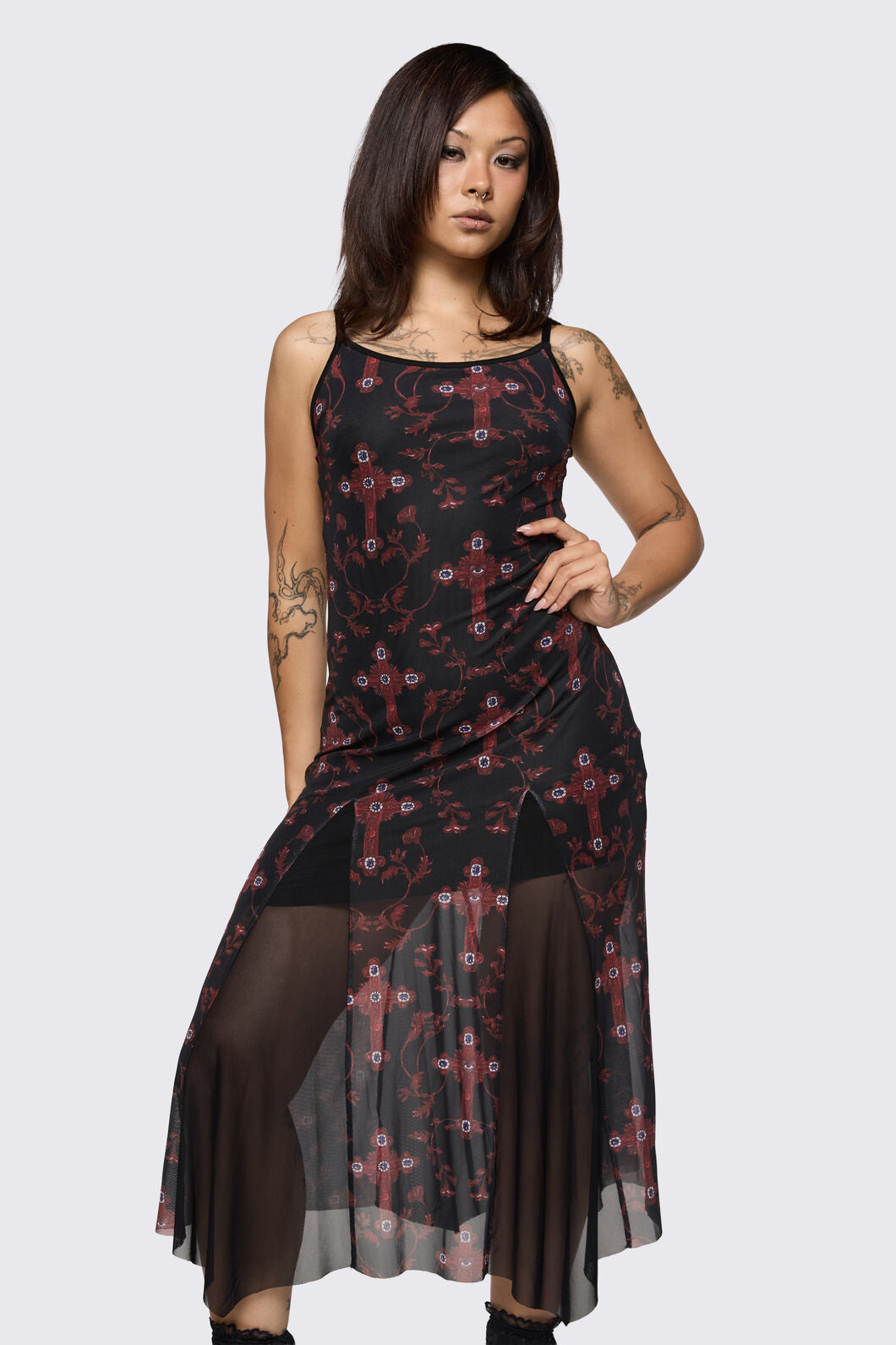 Dangerfield - Subreligion Godet Dress - black-red