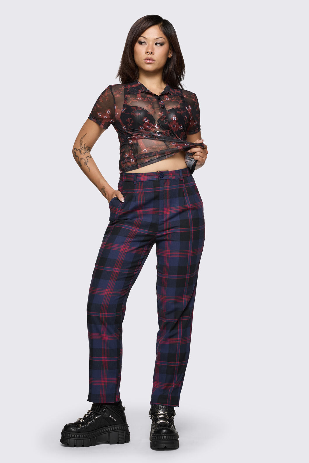 Dangerfield - Century Tartan Pant - navy-red