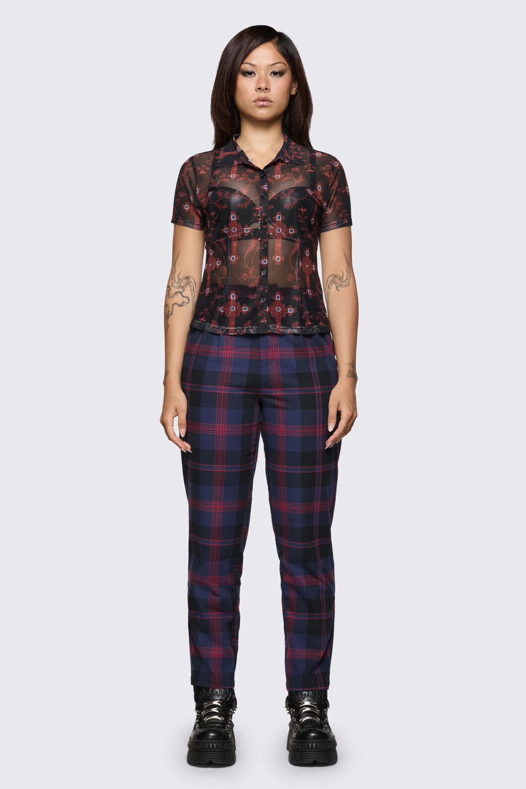 Dangerfield - Century Tartan Pant - navy-red