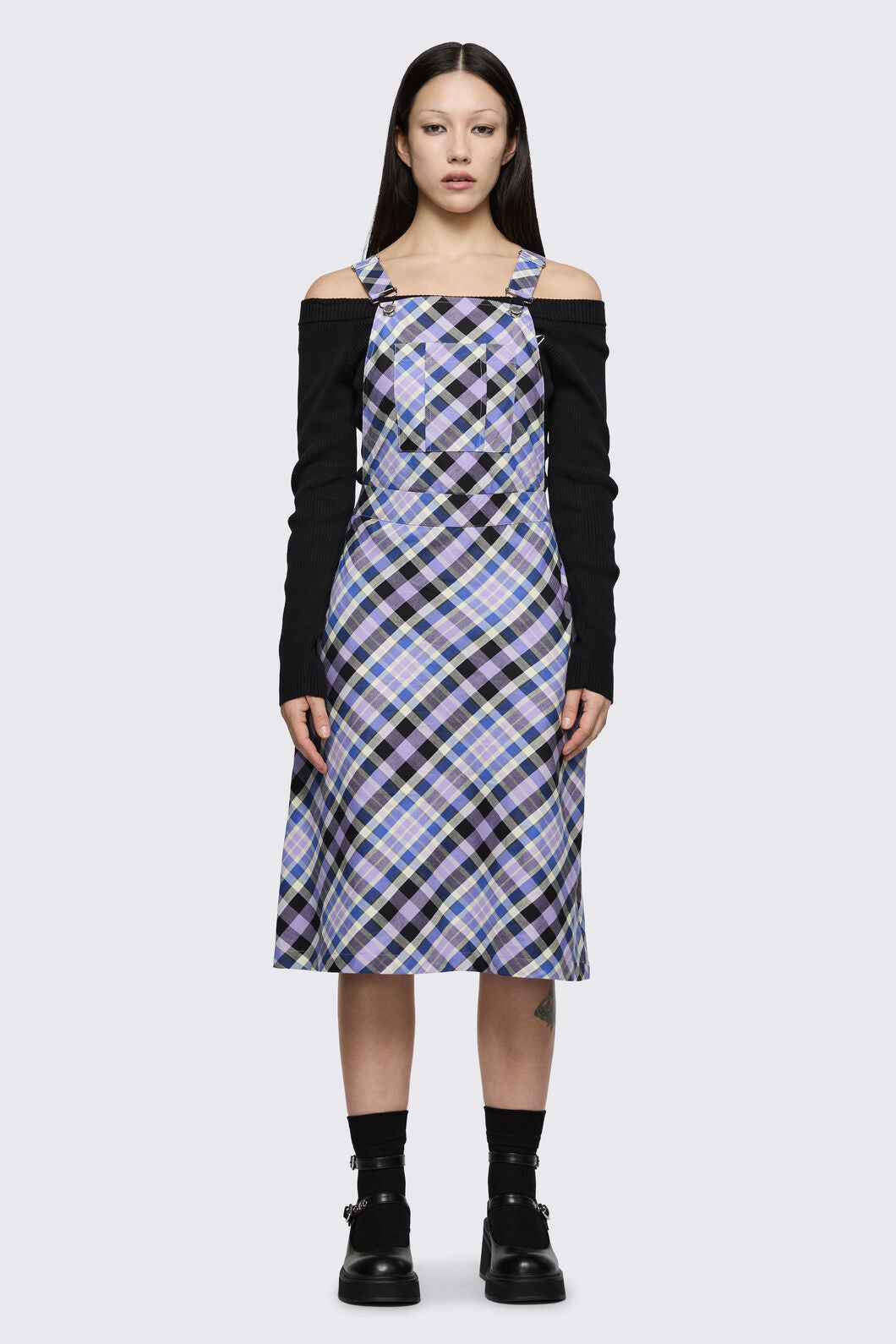 Dangerfield - Sketchy Tartan Midi Pinafore - multi