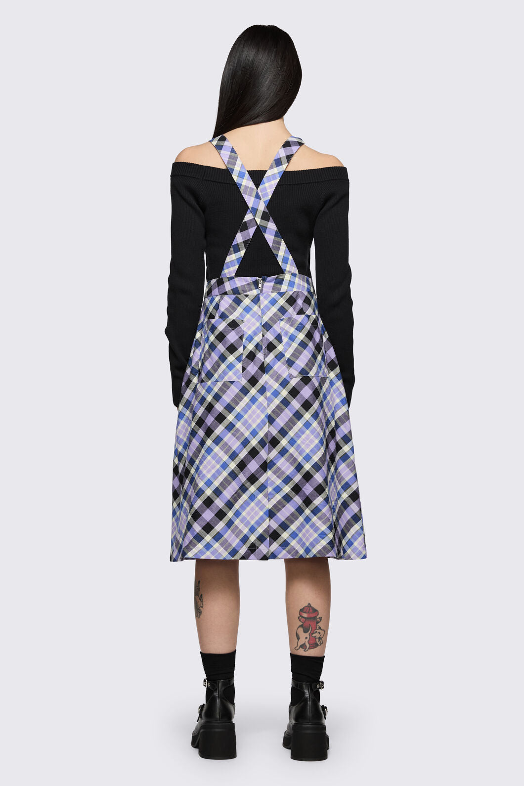 Dangerfield - Sketchy Tartan Midi Pinafore - multi