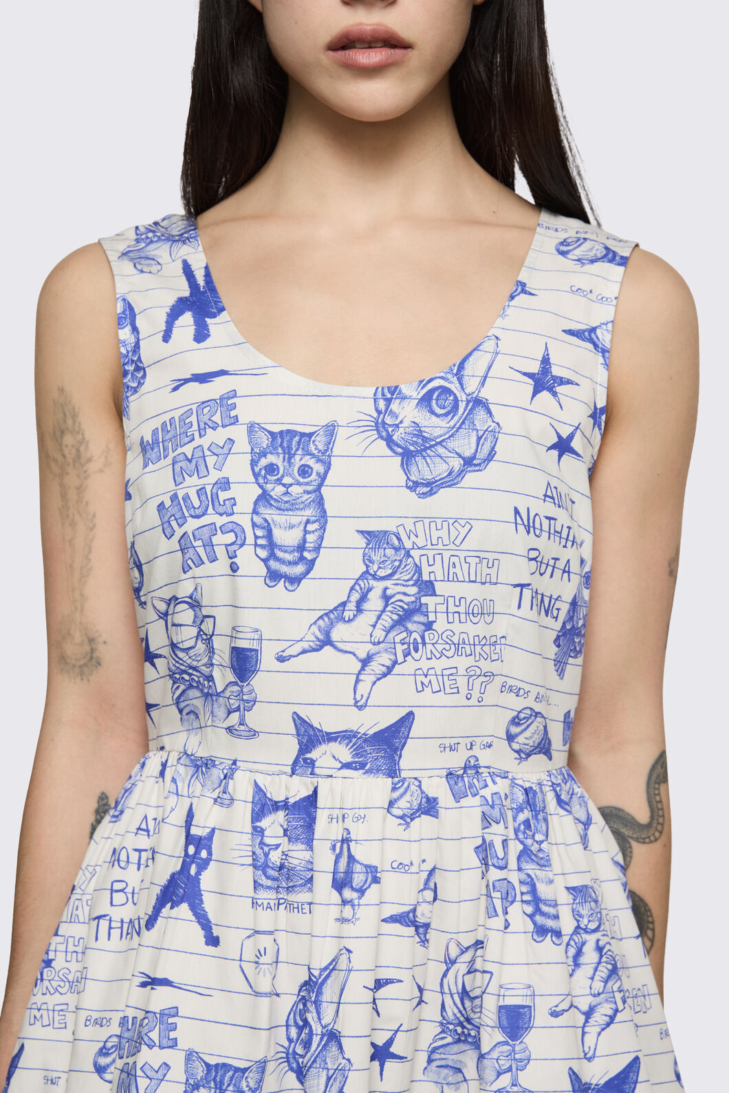 Dangerfield - Sketchy Cat Dress - white-purple