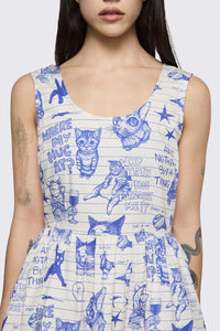 Dangerfield - Sketchy Cat Dress - white-purple