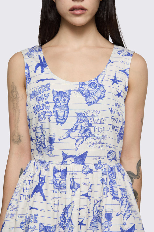 Dangerfield - Sketchy Cat Dress - white-purple
