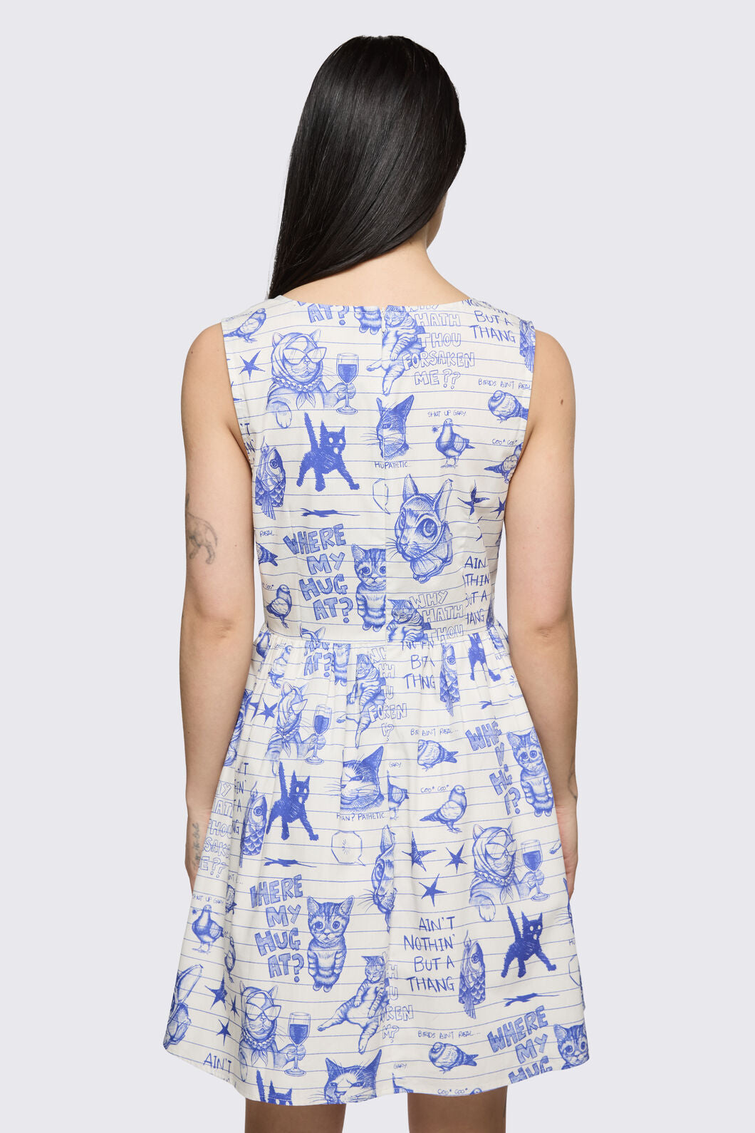 Dangerfield - Sketchy Cat Dress - white-purple