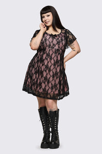 Dangerfield - Curve Broken Roller Coaster Lace Babydoll Dress - black-pink