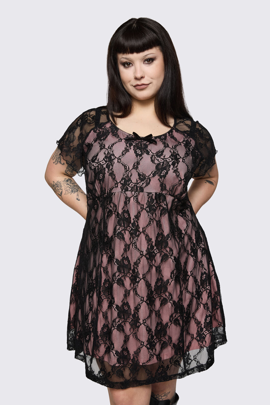 Dangerfield - Curve Broken Roller Coaster Lace Babydoll Dress - black-pink