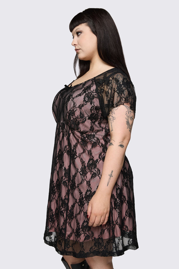 Dangerfield - Curve Broken Roller Coaster Lace Babydoll Dress - black-pink