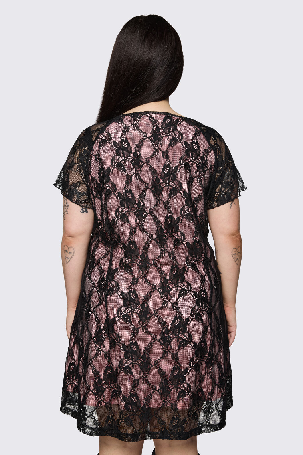 Dangerfield - Curve Broken Roller Coaster Lace Babydoll Dress - black-pink