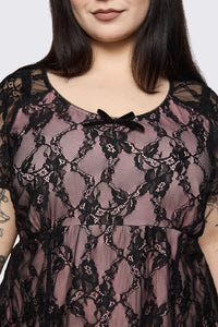 Dangerfield - Curve Broken Roller Coaster Lace Babydoll Dress - black-pink
