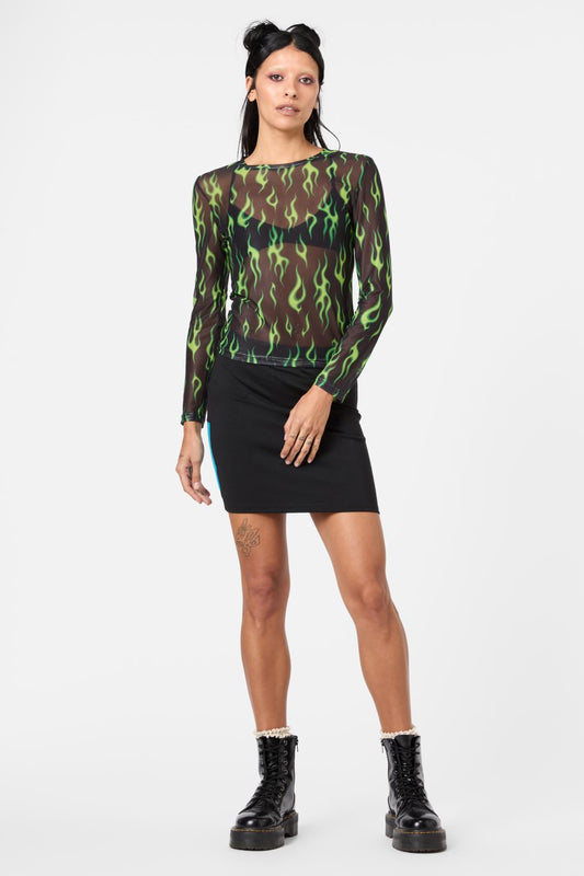 Dangerfield - On Fire Sheer Mesh Top - black-green