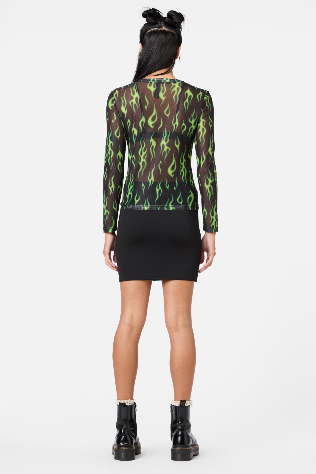 Dangerfield - On Fire Sheer Mesh Top - black-green