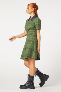 Dangerfield - Meadow Tartan Zipper Dress - olive
