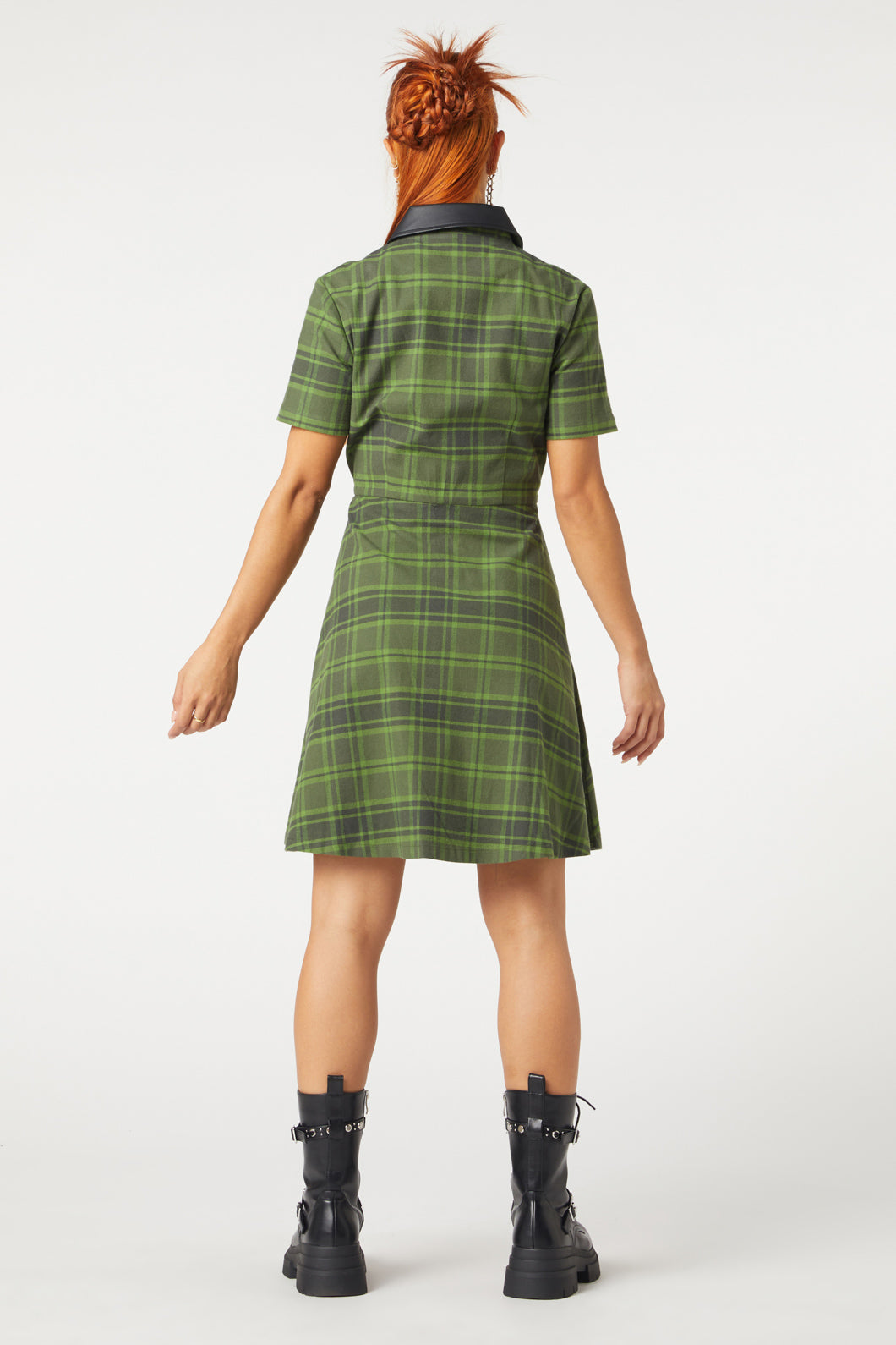 Dangerfield - Meadow Tartan Zipper Dress - olive