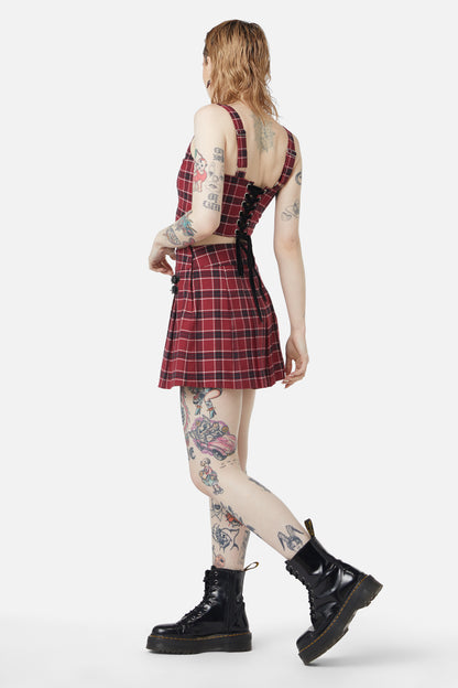 Dangerfield - Revenge Tartan Corset Top - maroon