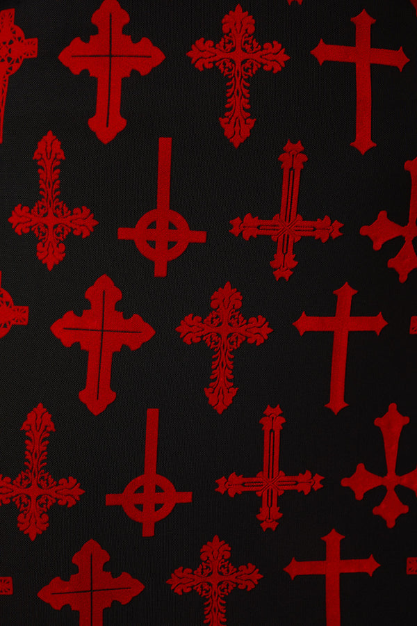 Dangerfield - Curve Vowed Flocked Mesh Dress - red