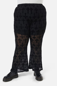 Dangerfield - Curve Vowed Flocked Mesh Pant - black