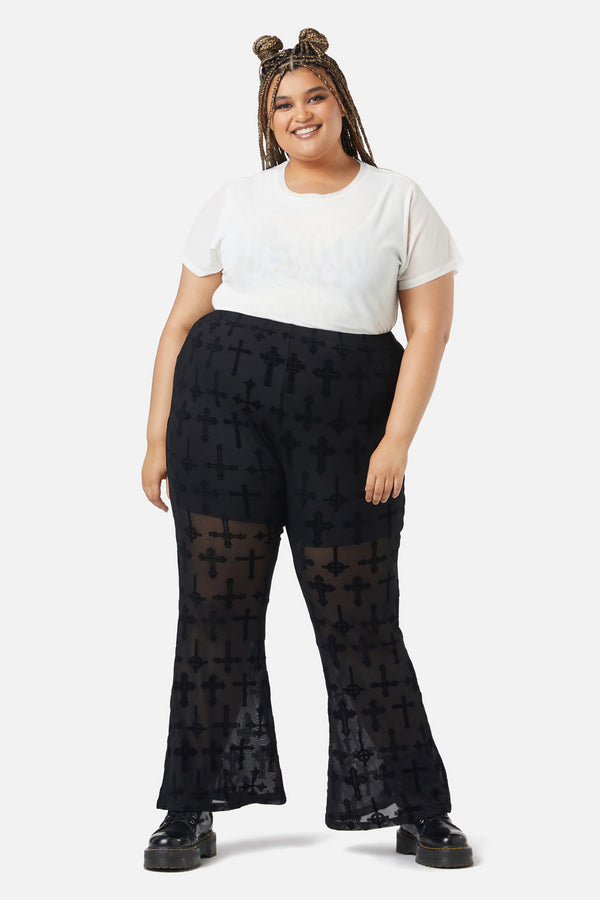 Dangerfield - Curve Vowed Flocked Mesh Pant - black