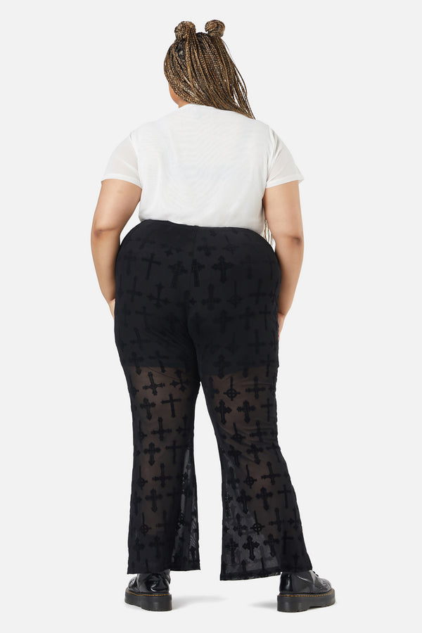 Dangerfield - Curve Vowed Flocked Mesh Pant - black