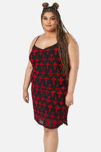 Dangerfield - Curve Vowed Flocked Mesh Dress - red