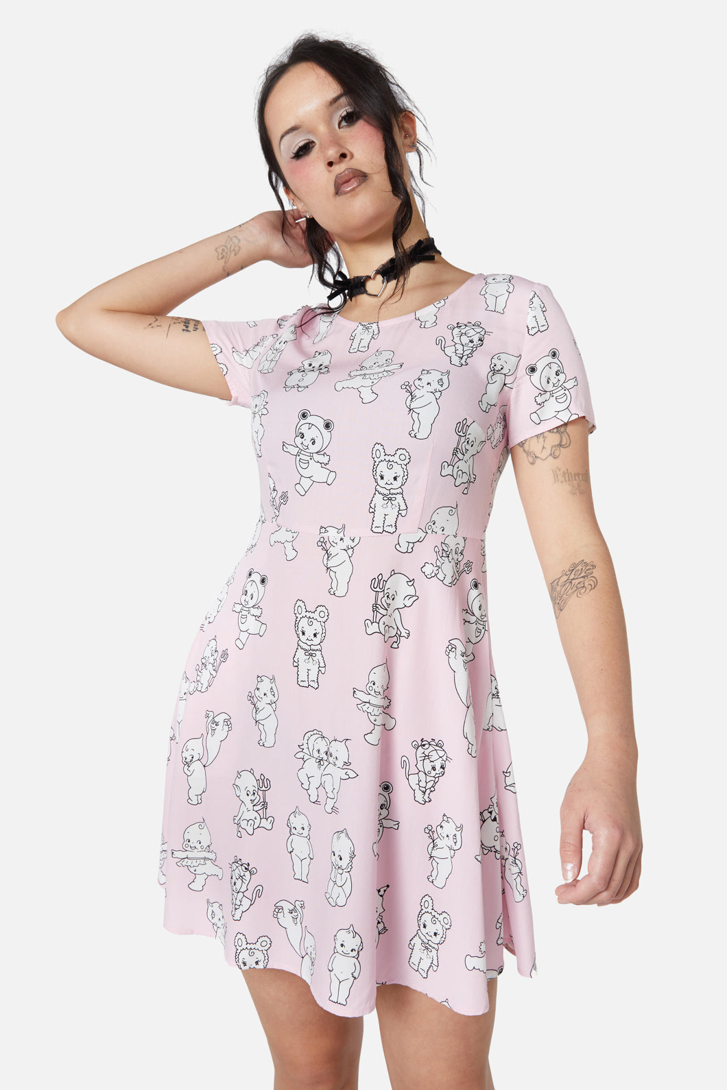 Dangerfield - Cherub Face Printed Dress - pink