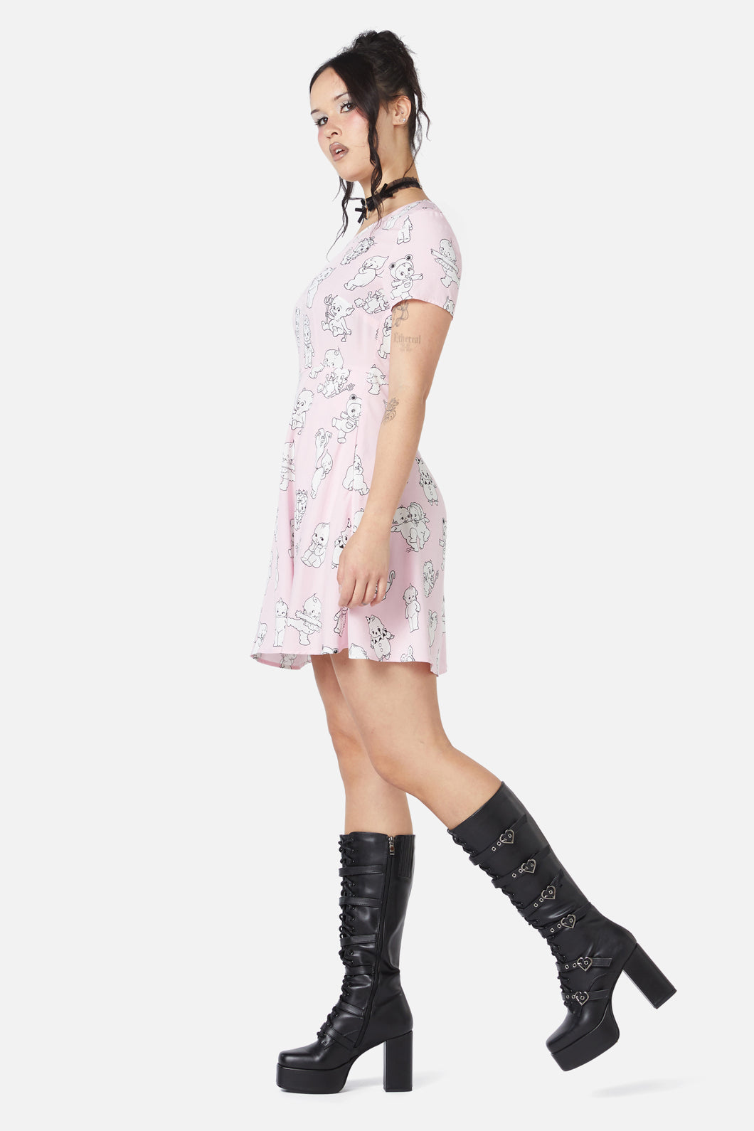 Dangerfield - Cherub Face Printed Dress - pink