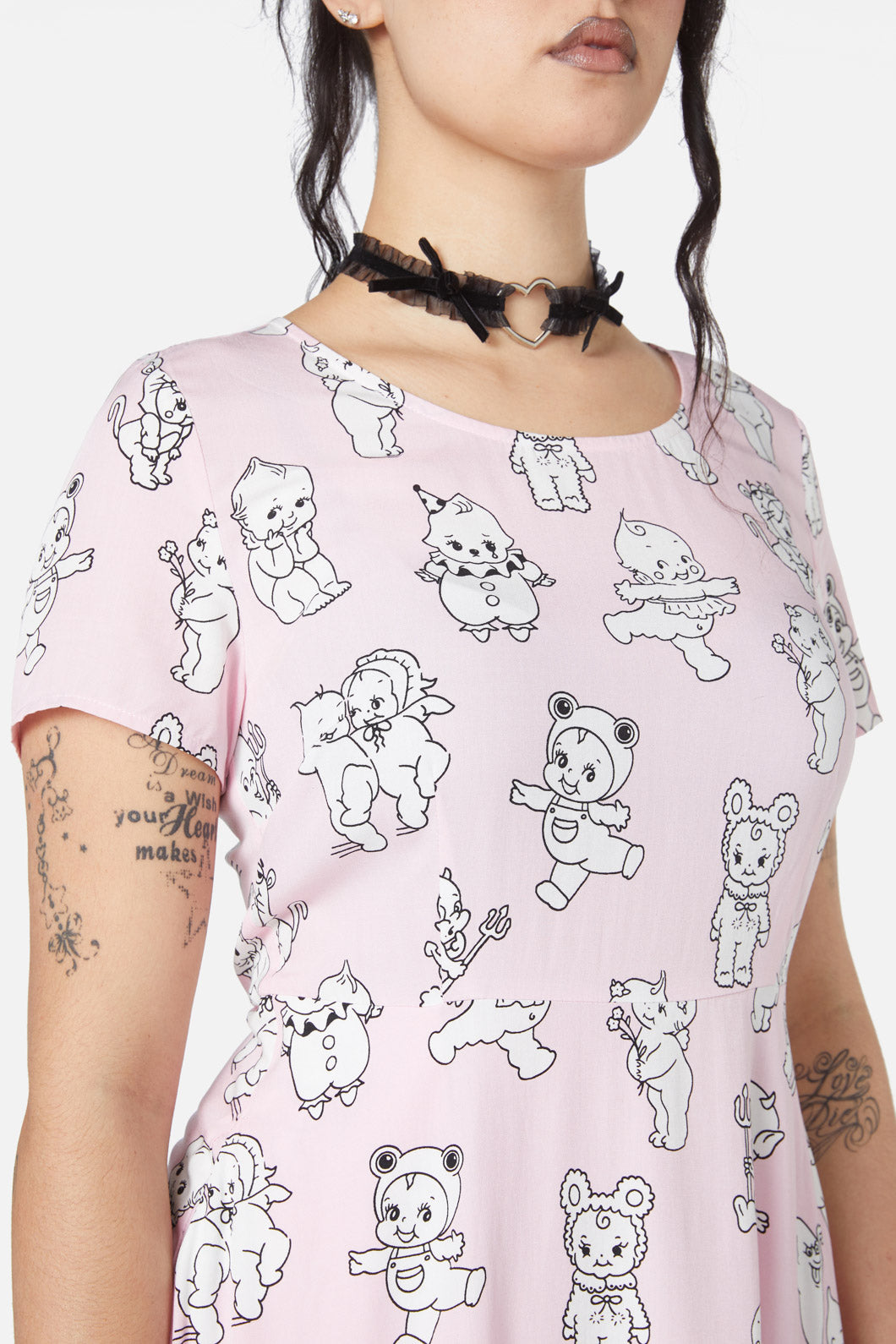 Dangerfield - Cherub Face Printed Dress - pink