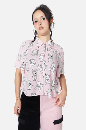Dangerfield - Cherub Face Printed Blouse - pink