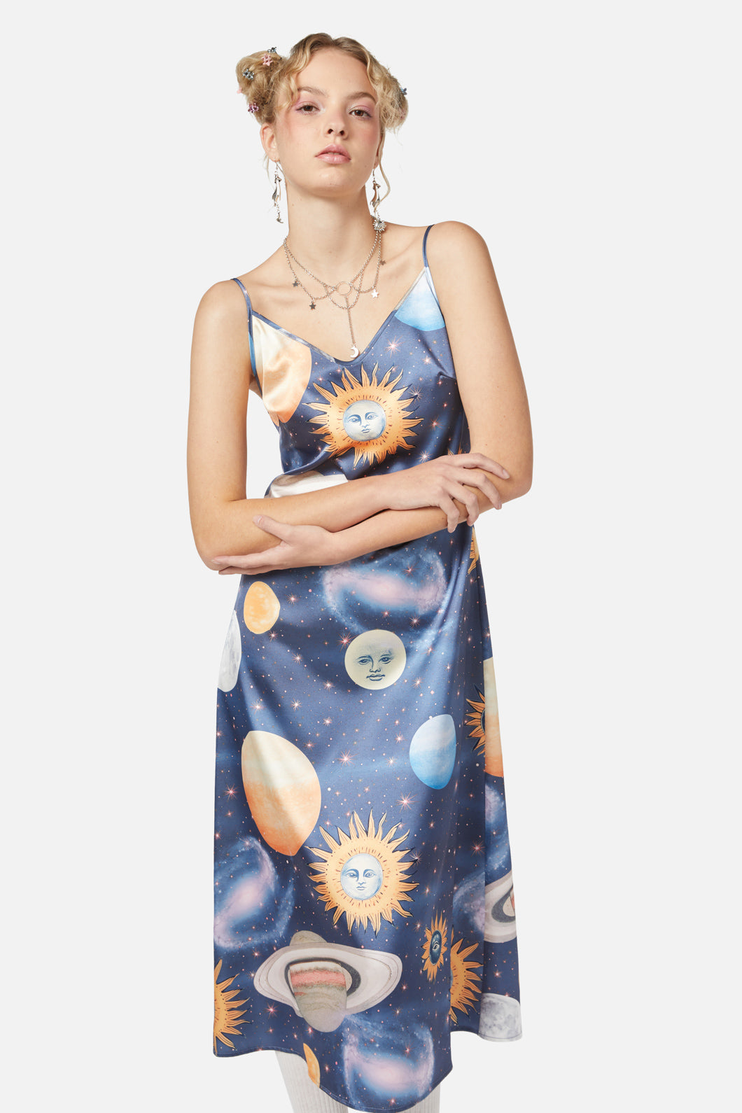 Dangerfield - Moonlit Satin Dress - navy