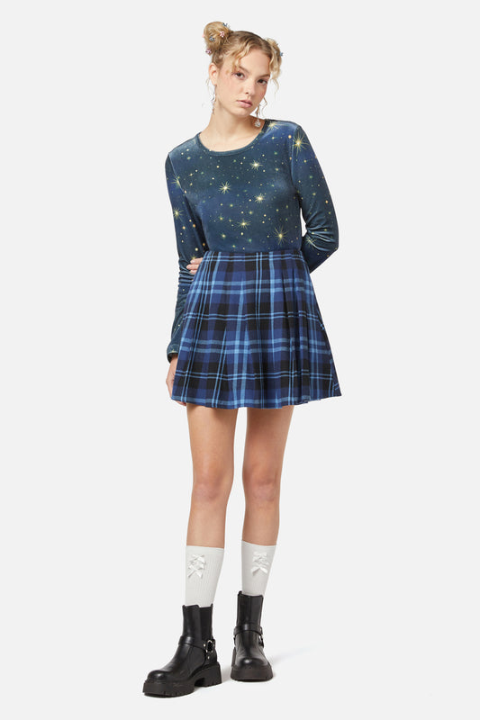 Dangerfield - Moonlit Tartan Skirt - navy