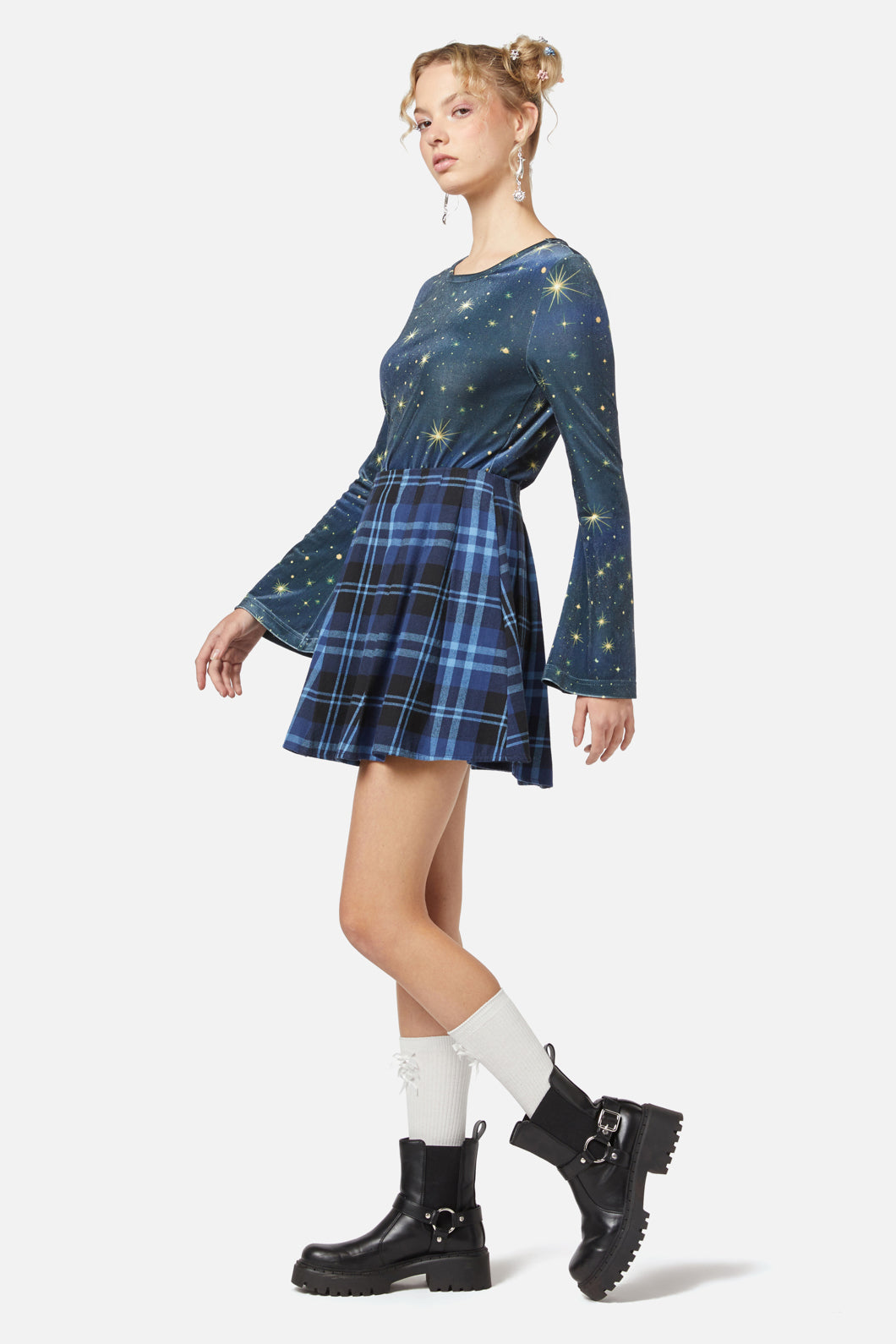 Dangerfield - Moonlit Tartan Skirt - navy