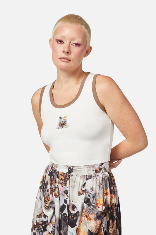 Dangerfield - Catnip Cross Stitch Tank - cream