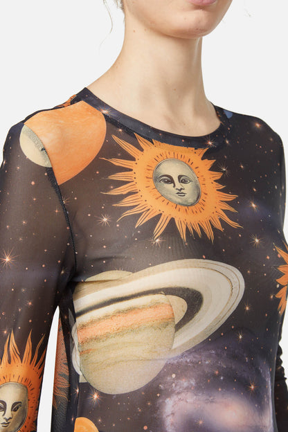 Dangerfield - Moonlit Print Mesh Top - navy