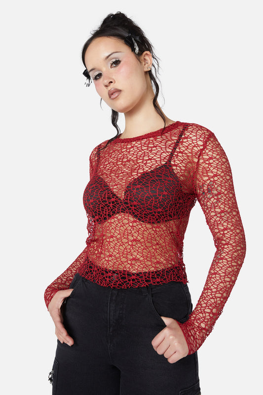 Dangerfield - Mortal Webbed Mesh Top - red