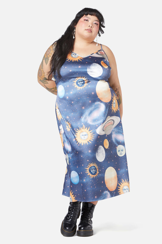 Dangerfield - Curve Moonlit Satin Dress - navy