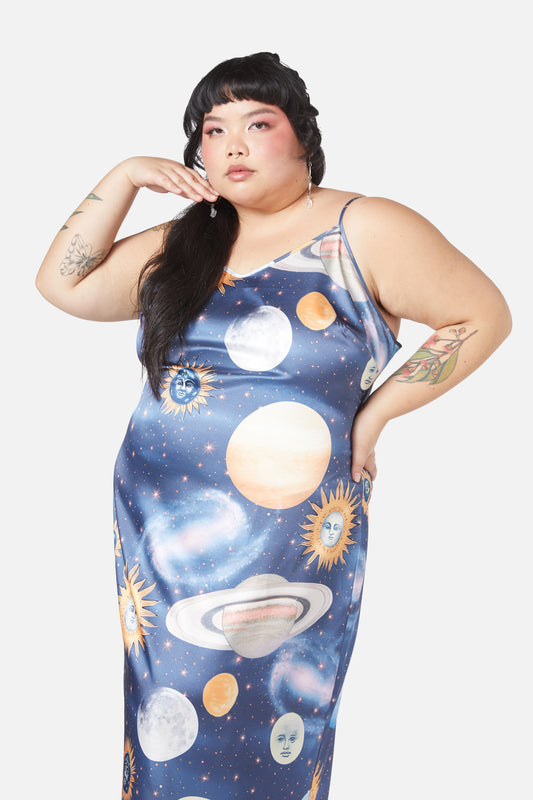 Dangerfield - Curve Moonlit Satin Dress - navy