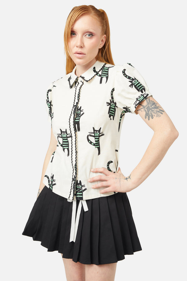 Dangerfield - Peculiar Puss Blouse - cream