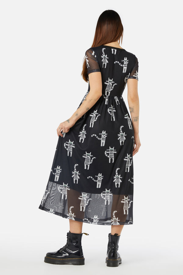 Dangerfield - Peculiar Puss Mesh Dress - black