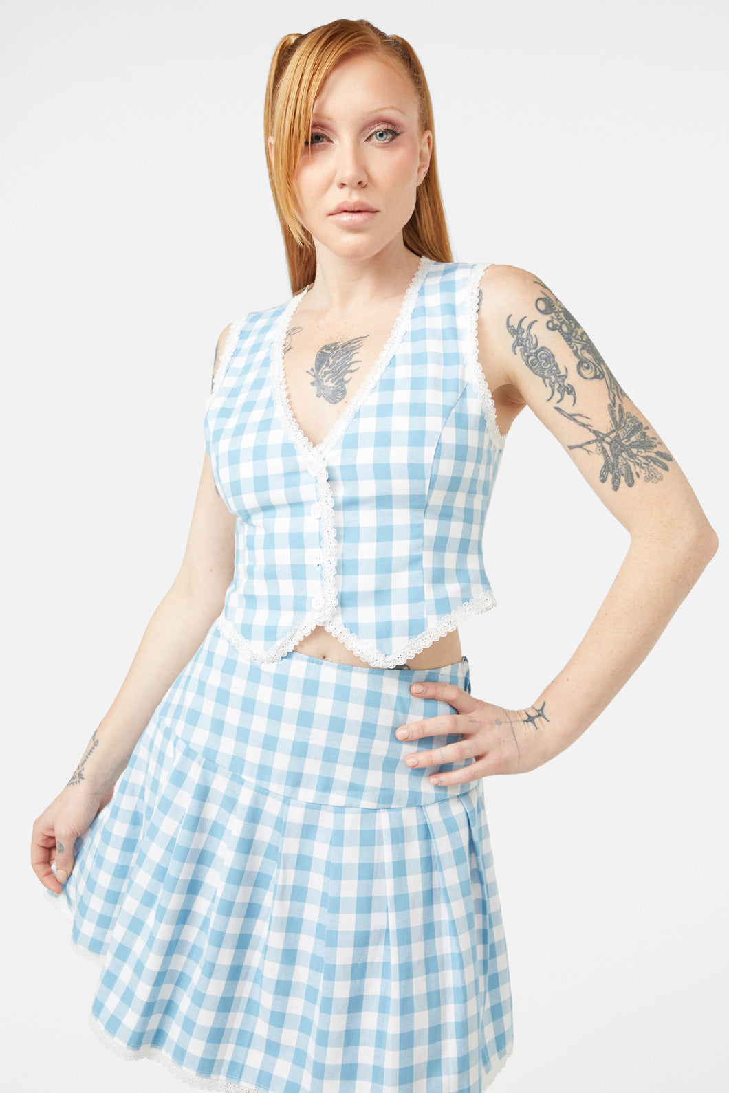 Dangerfield - Catrina Gingham Vest - blue