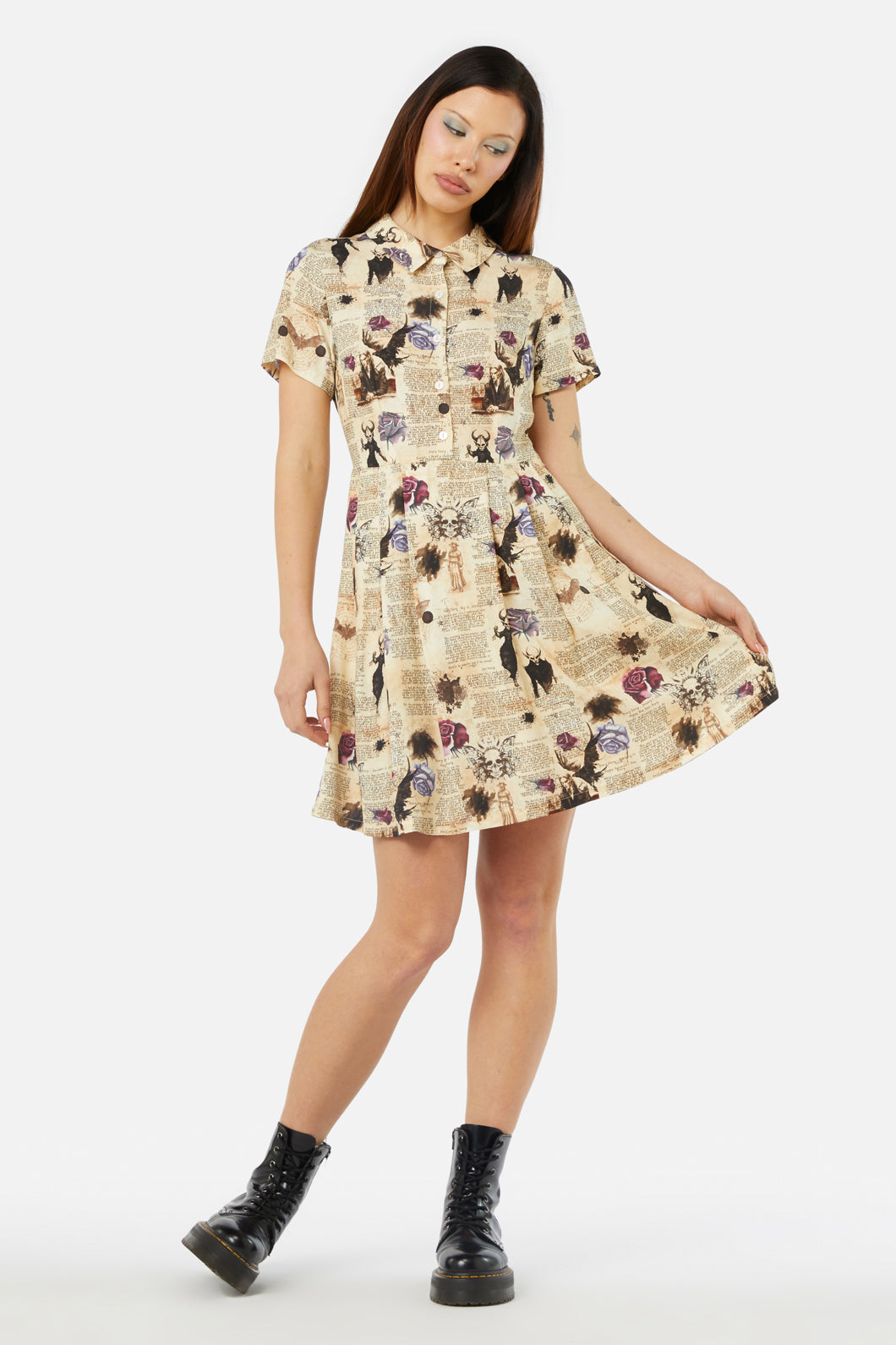 Dangerfield - Ruled Journal Dress - cream