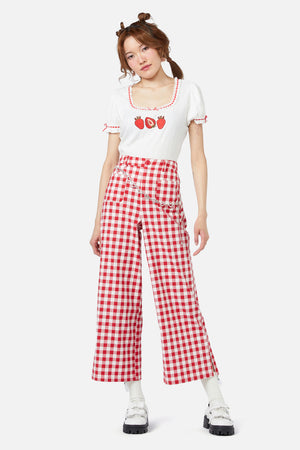 Dangerfield - Jam Gingham Wide Leg Pant - red