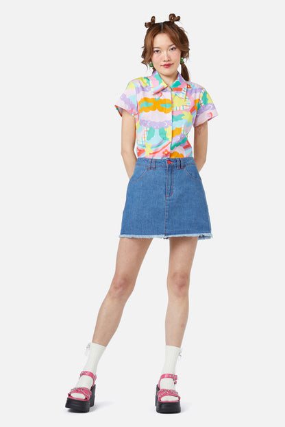 Dangerfield - Electric Patch Denim Mini Skirt - blue