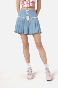 Dangerfield - Pleated Denim Skirt - blue