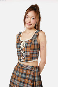 Dangerfield - Kit Tartan Corset Top - brown