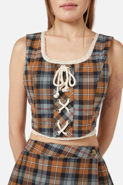 Dangerfield - Kit Tartan Corset Top - brown