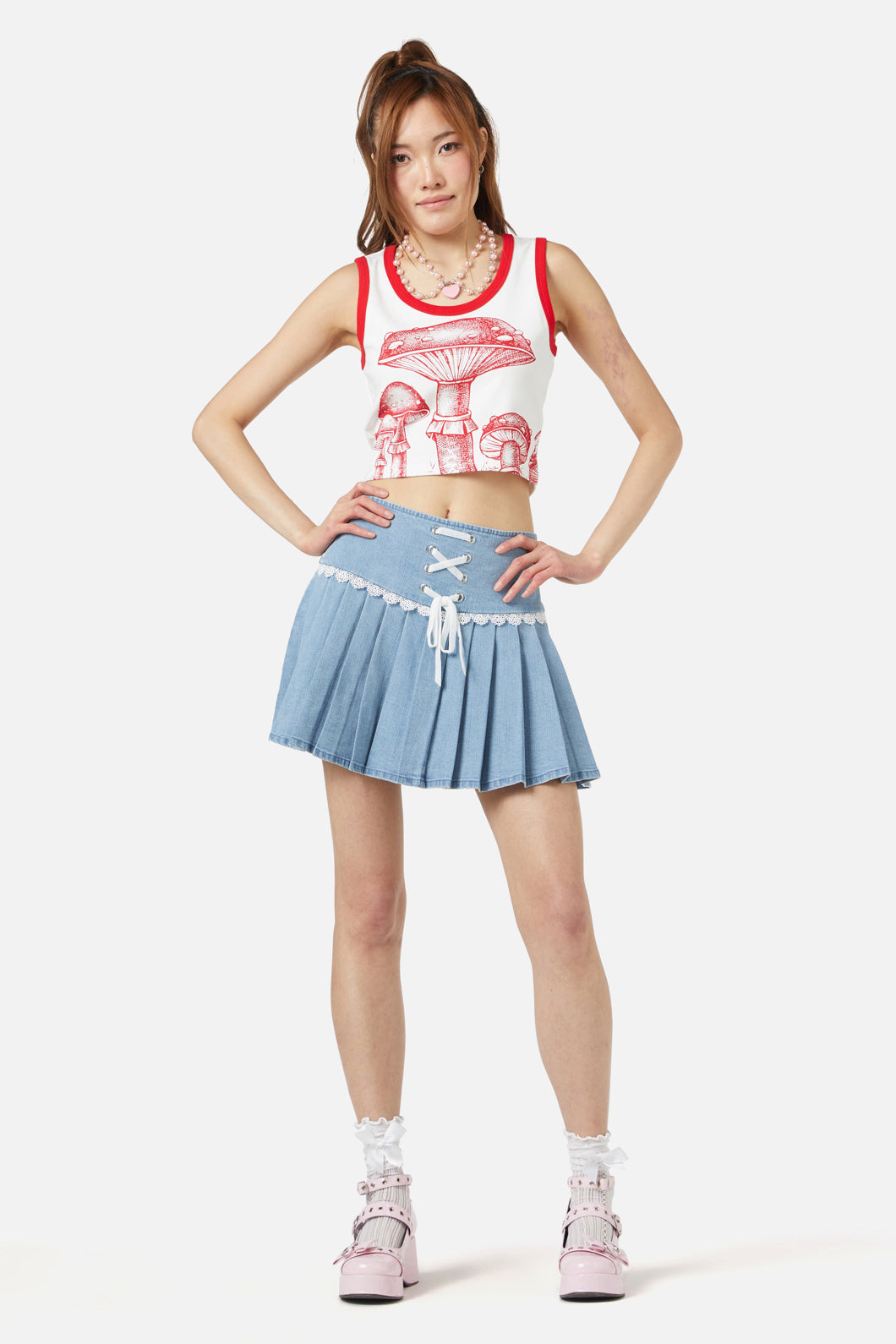 Dangerfield - Field Shroom Printed Tank - white-red